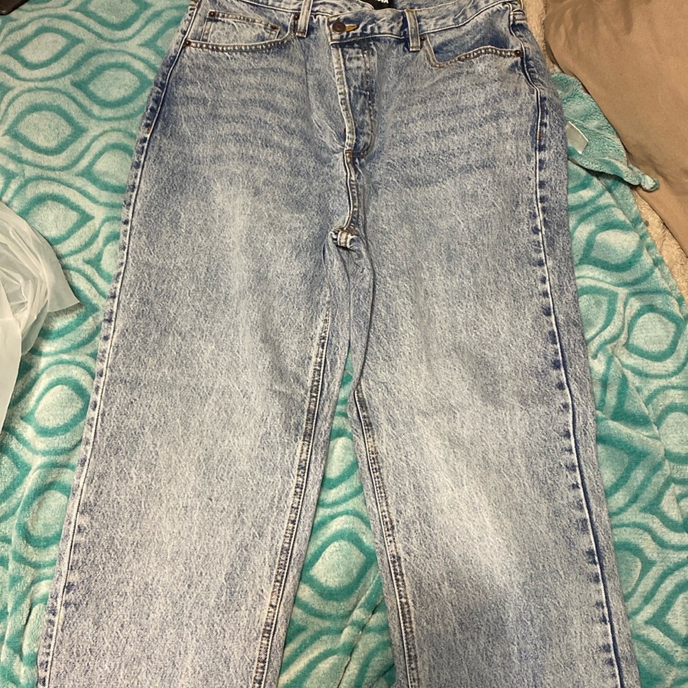 Fashionnova crossover straight leg jeans light blue wash
